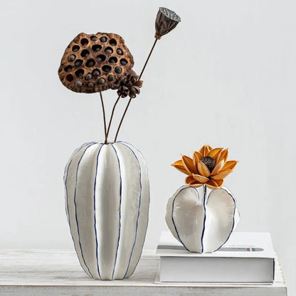 Carambola Ceramic Vases - White & Blue