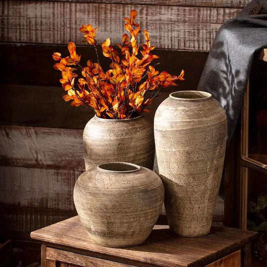 Ceramic Retro Vase Home Decoration Piece Wabi Sabi Style - 3 Sizes