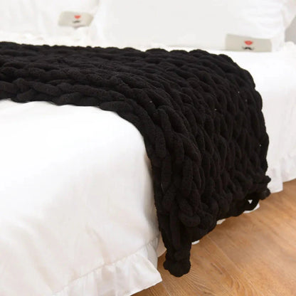 Chunky Knitted 100% Chenille Wool Blanket Throw - 10 Colours