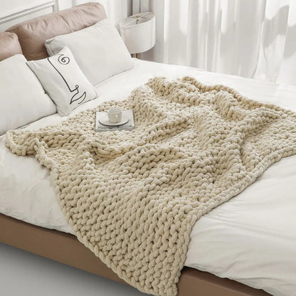 Chunky Knitted 100% Chenille Wool Blanket Throw - 10 Colours
