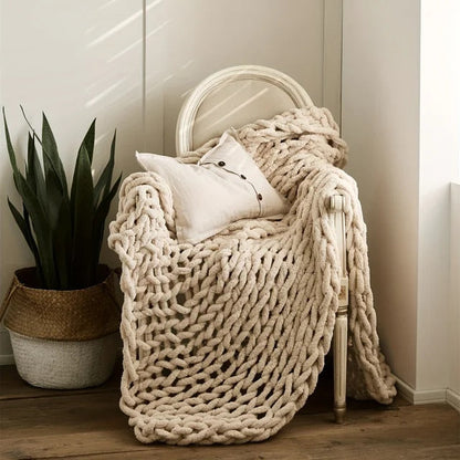Chunky Knitted 100% Chenille Wool Blanket Throw - 10 Colours