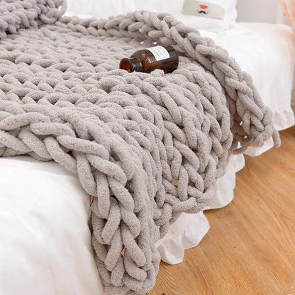 Chunky Knitted 100% Chenille Wool Blanket Throw - 10 Colours