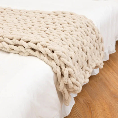 Chunky Knitted 100% Chenille Wool Blanket Throw - 10 Colours
