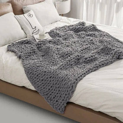 Chunky Knitted 100% Chenille Wool Blanket Throw - 10 Colours