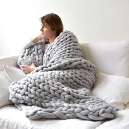 Chunky Knitted Merino Wool Blanket Throw - 8 Colours