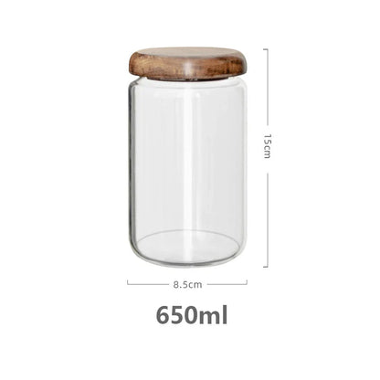 Clear Glass Food Storage Container With Wood Lid - 4 Sizes