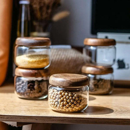 Clear Glass Food Storage Container With Wood Lid - 4 Sizes