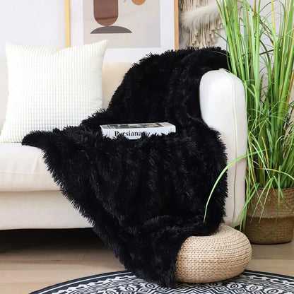 Cosy Winter Faux Fur Fleece Sherpa Throw - Grey, Ivory, White & Black