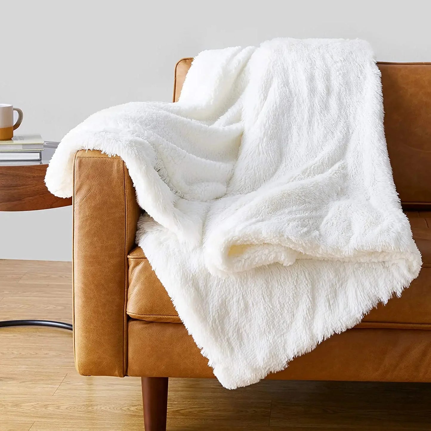 Cosy Winter Faux Fur Fleece Sherpa Throw - Grey, Ivory, White & Black