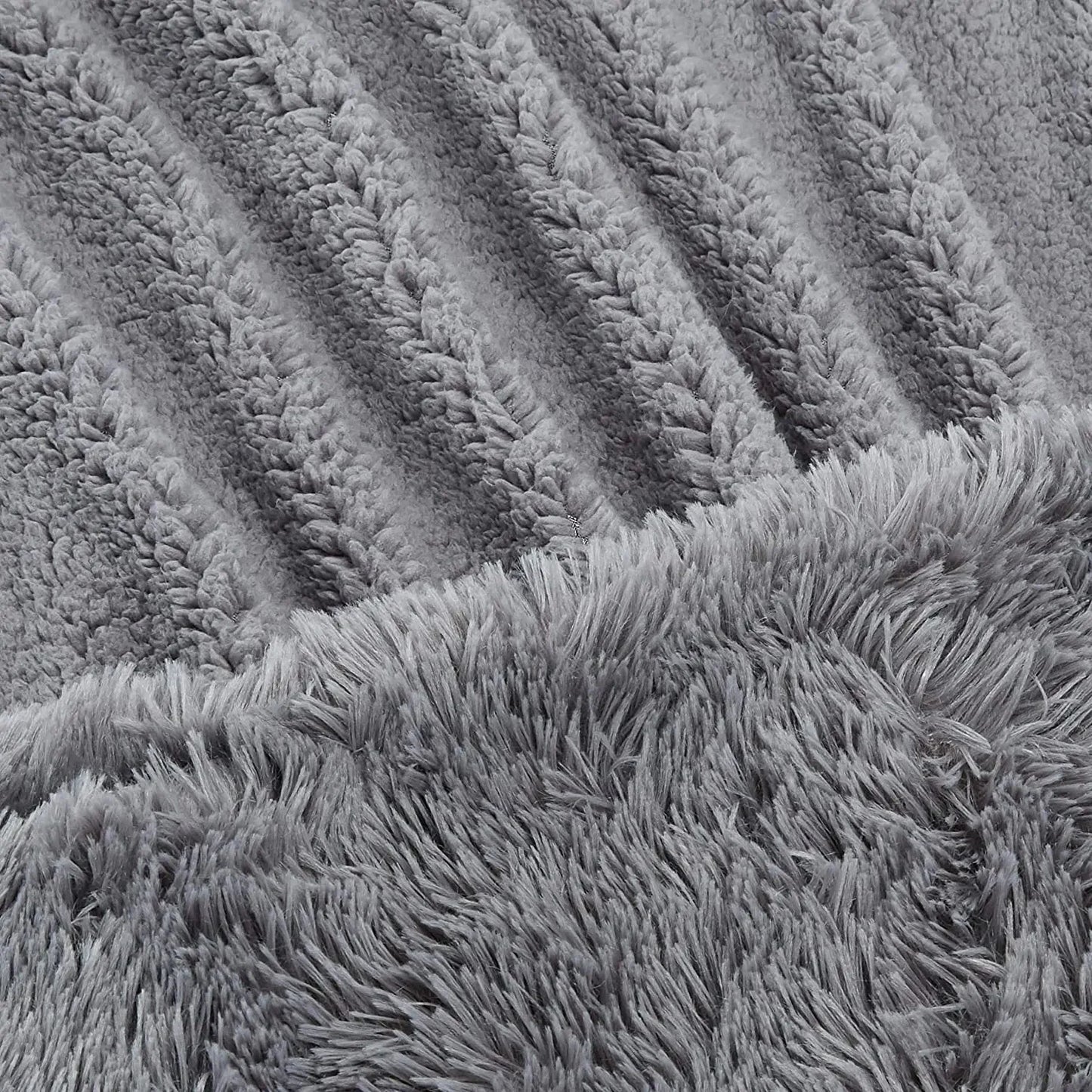 Cosy Winter Faux Fur Fleece Sherpa Throw - Grey, Ivory, White & Black