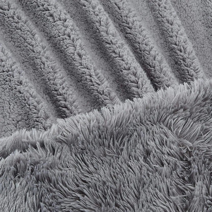 Cosy Winter Faux Fur Fleece Sherpa Throw - Grey, Ivory, White & Black