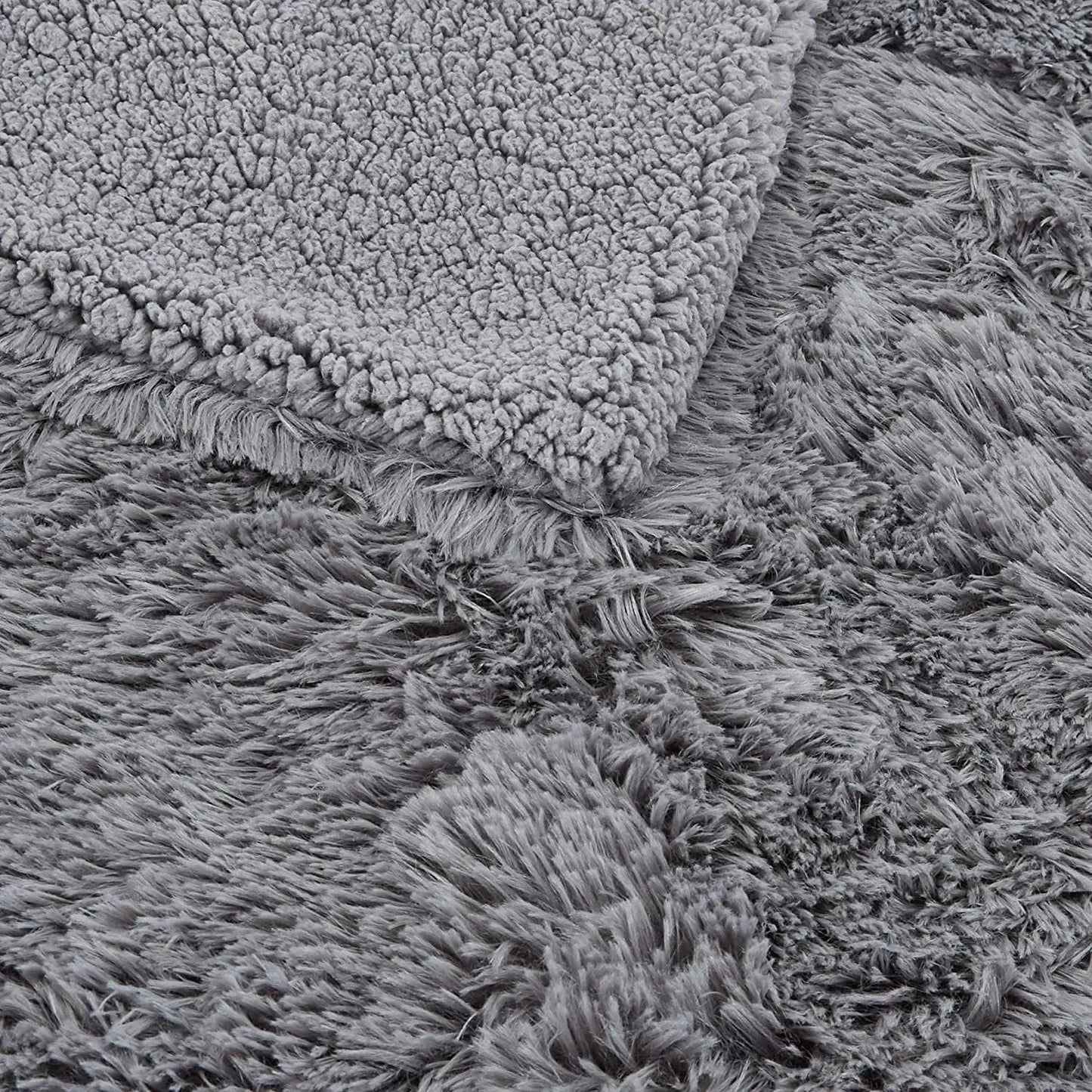 Cosy Winter Faux Fur Fleece Sherpa Throw - Grey, Ivory, White & Black