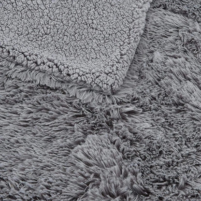 Cosy Winter Faux Fur Fleece Sherpa Throw - Grey, Ivory, White & Black