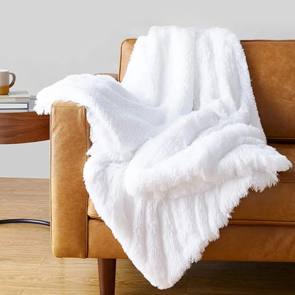 Cosy Winter Faux Fur Fleece Sherpa Throw - Grey, Ivory, White & Black