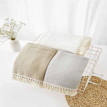 Cotton Muslin Swaddle Blanket for Baby with Tassel Detail - 3 Colours
