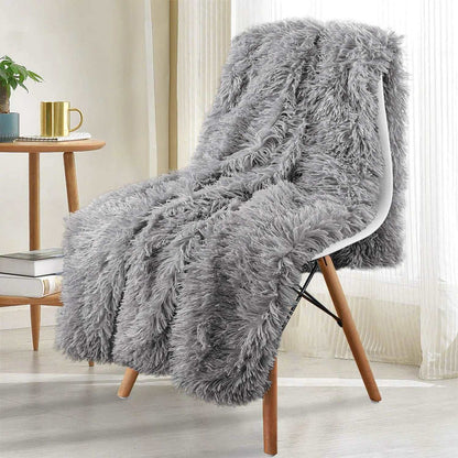 Double Layer Cuddly Plush Faux Sherpa Soft Fur Throw - 5 Colours