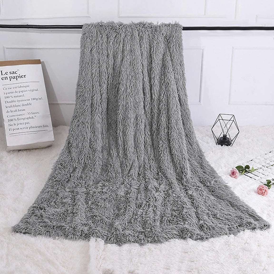 Double Layer Cuddly Plush Faux Sherpa Soft Fur Throw - 5 Colours