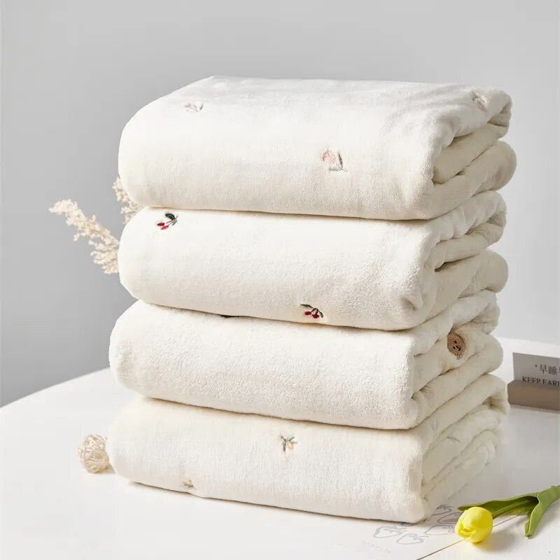 Embroidered White Fleece Baby Winter Throw Blanket - 4 Styles