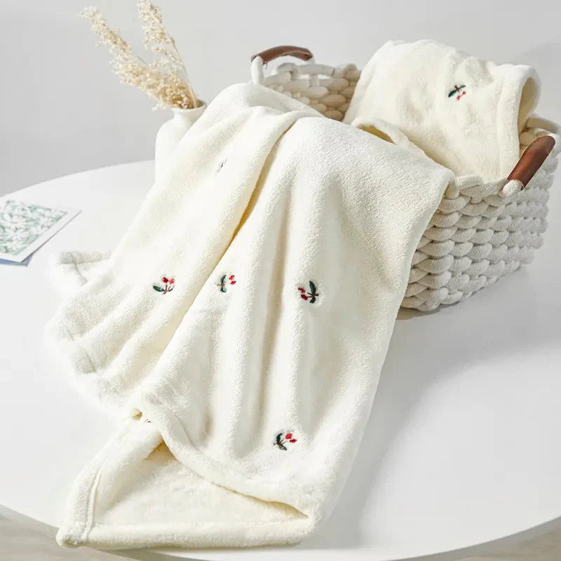 Embroidered White Fleece Baby Winter Throw Blanket - 4 Styles