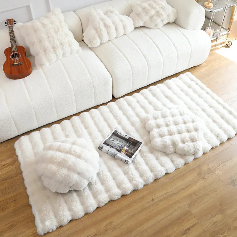 Fluffy & Supersoft Plush Bubble Nordic Rectangle Shaggy Rug - White, Beige, Grey, Ivory & Sage Green