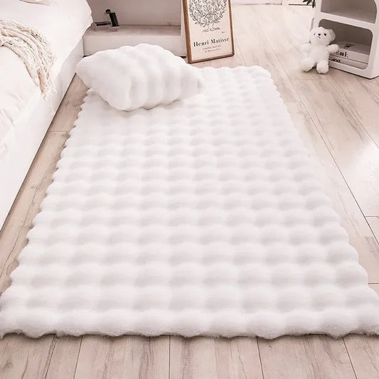 Fluffy & Supersoft Plush Bubble Nordic Rectangle Shaggy Rug - White, Beige, Grey, Ivory & Sage Green