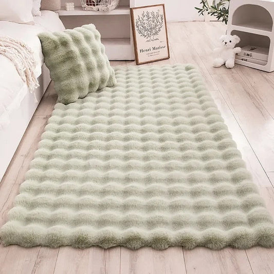 Fluffy & Supersoft Plush Bubble Nordic Rectangle Shaggy Rug - White, Beige, Grey, Ivory & Sage Green