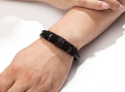Woven Leather & Stainless Steel Bracelet