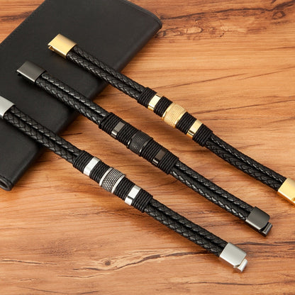 Woven Leather & Stainless Steel Bracelet