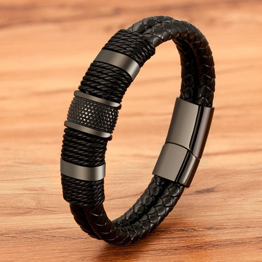 Woven Leather & Stainless Steel Bracelet