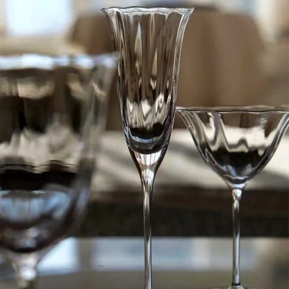 Set of 2, 4 & 6 Handmade Ripple Flower Inspired Wine, Cocktail & Flute Glasses