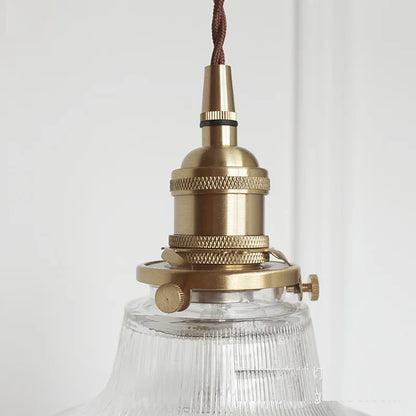 Traditional Nordic Inspired Brass Pendant with Clear Ribbed Glass