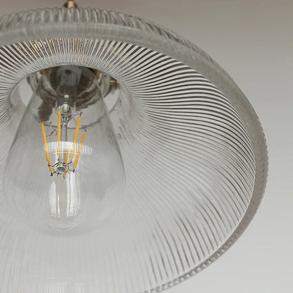 Traditional Nordic Inspired Brass Pendant with Clear Ribbed Glass