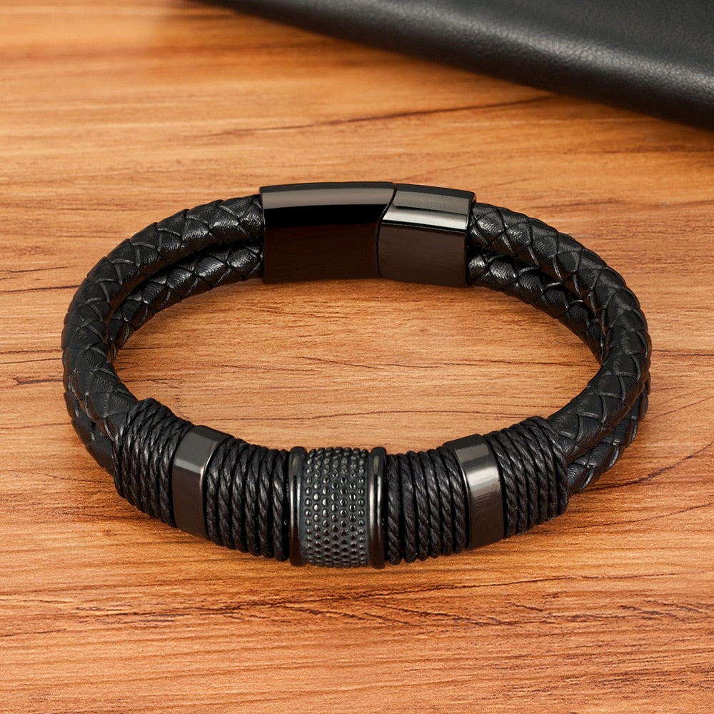 Woven Leather & Stainless Steel Bracelet