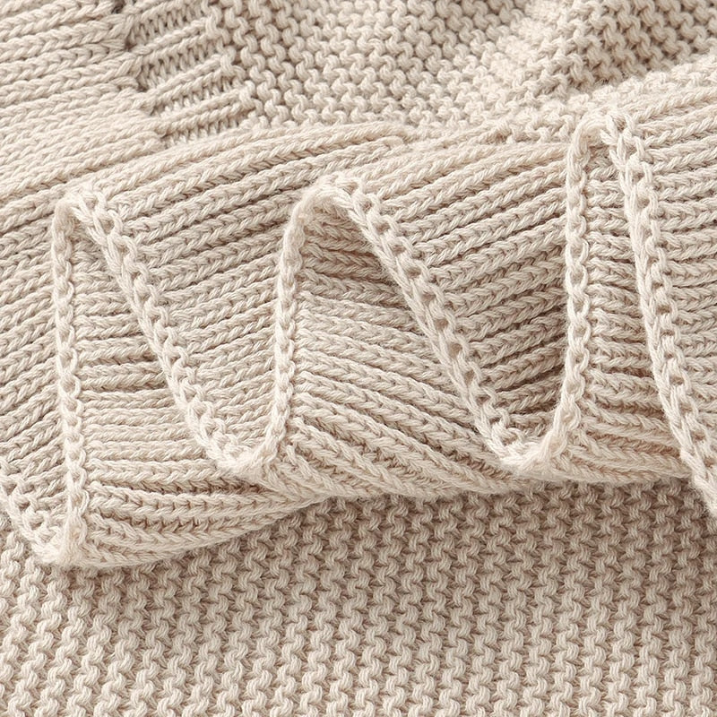 Knitted Cotton Muslin Swaddle Blanket for Baby with Ruffle Trim - Ivory, Grey, Beige, Pink & Sage Green