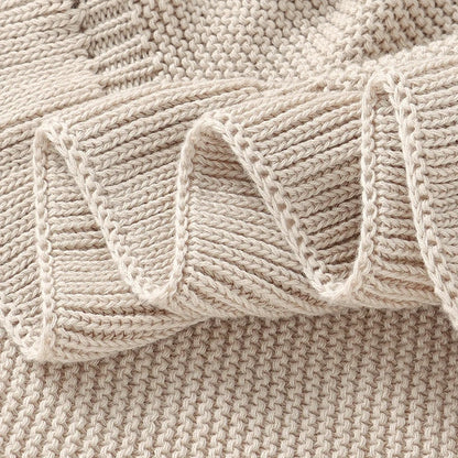 Knitted Cotton Muslin Swaddle Blanket for Baby with Ruffle Trim - Ivory, Grey, Beige, Pink & Sage Green