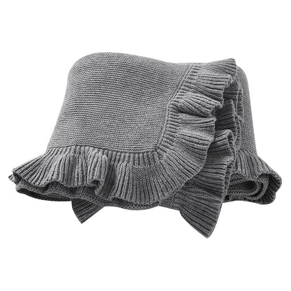 Knitted Cotton Muslin Swaddle Blanket for Baby with Ruffle Trim - Ivory, Grey, Beige, Pink & Sage Green