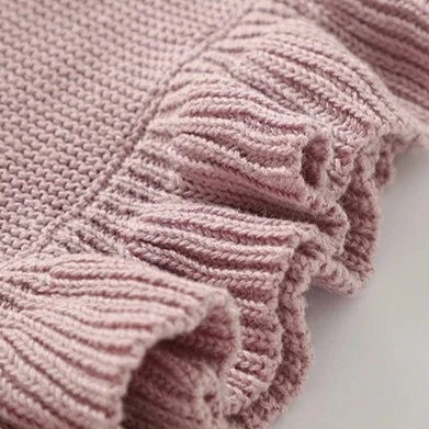 Knitted Cotton Muslin Swaddle Blanket for Baby with Ruffle Trim - Ivory, Grey, Beige, Pink & Sage Green