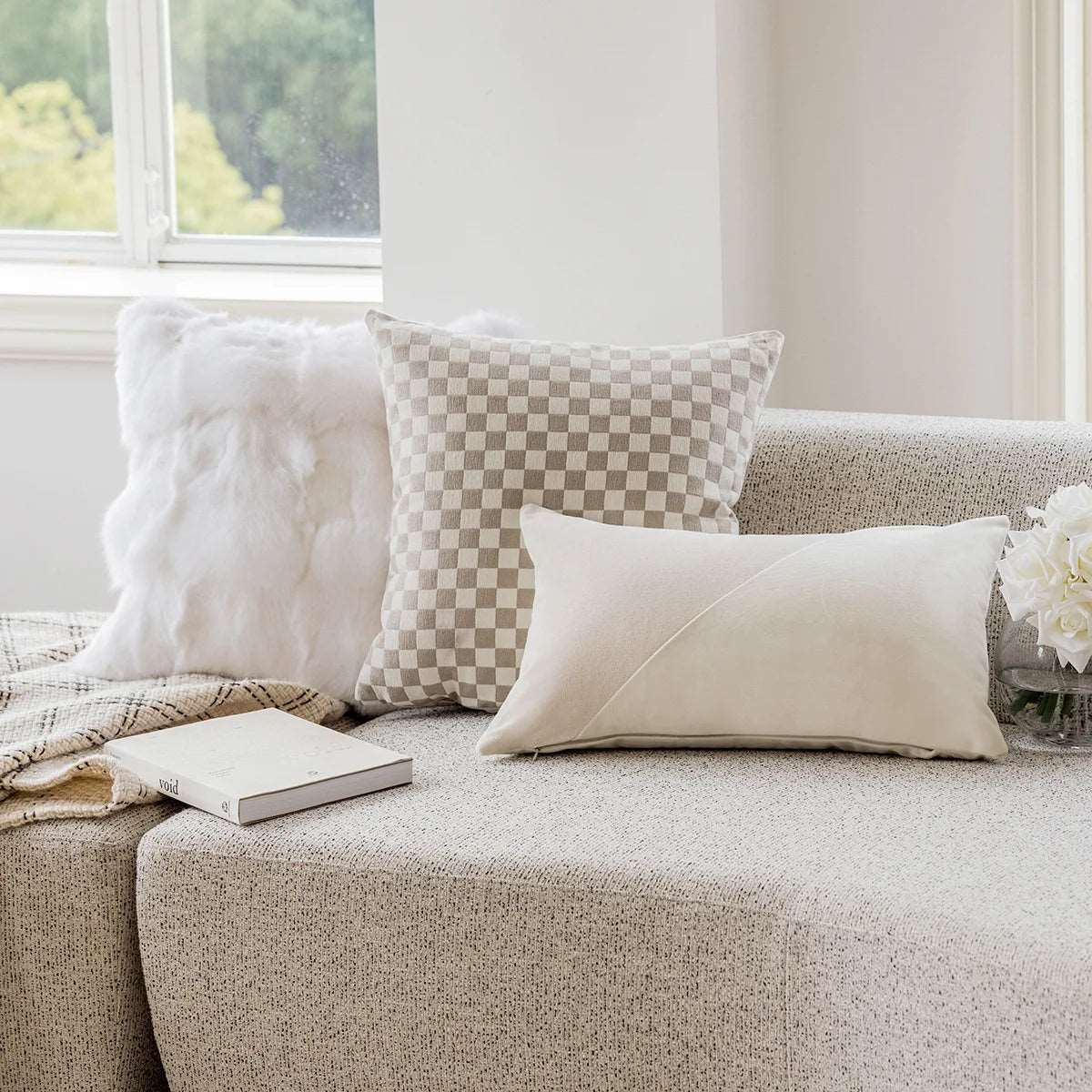 Luxurious Beige Checkered French Decoration Cushion Cover