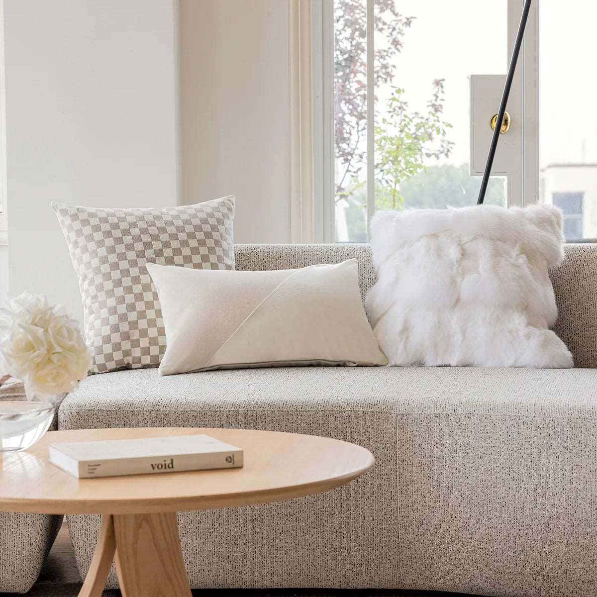 Luxurious White & Beige Velvet Decoration Cushion Cover