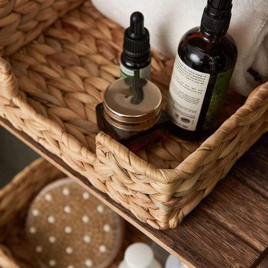 Modern Hand-Woven Storage Rattan Wicker Tray Baskets - 3 Sizes