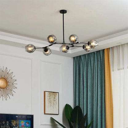 Modern Heritage Clear Glass Ball Semi-Flush Adjustable Bar Chandelier Pendant - Gold & Black