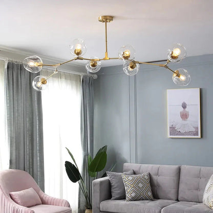 Modern Heritage Clear Glass Ball Semi-Flush Adjustable Bar Chandelier Pendant - Gold & Black