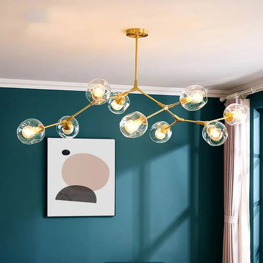 Modern Heritage Clear Glass Ball Semi-Flush Adjustable Bar Chandelier Pendant - Gold & Black