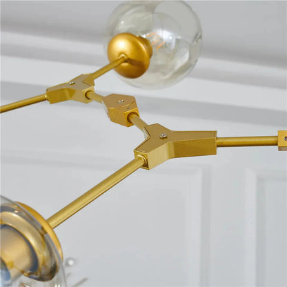 Modern Heritage Clear Glass Ball Semi-Flush Adjustable Bar Chandelier Pendant - Gold & Black