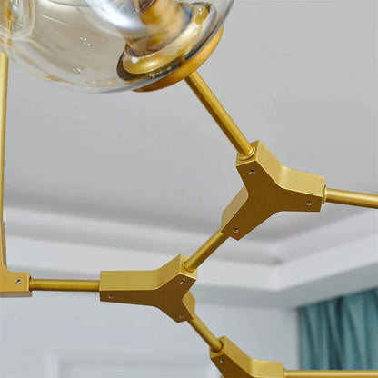Modern Heritage Clear Glass Ball Semi-Flush Adjustable Bar Chandelier Pendant - Gold & Black