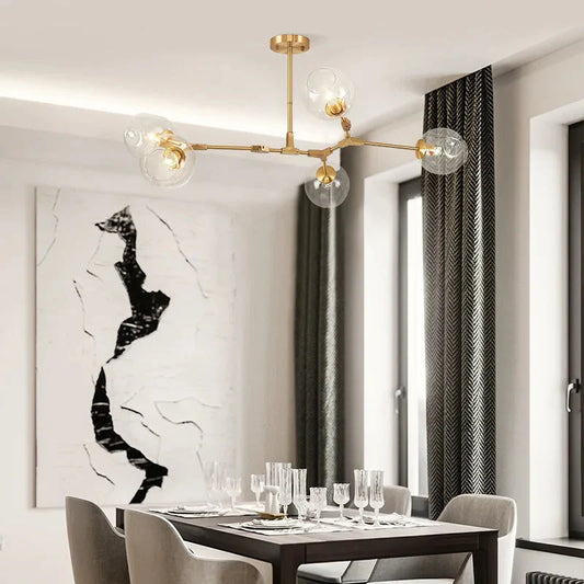 Modern Heritage Clear Glass Ball Semi-Flush Adjustable Bar Chandelier Pendant - Gold & Black