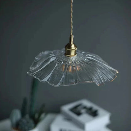 Modern Hibiscus Flower Inspired Glass Hanging Ceiling Pendant - Clear