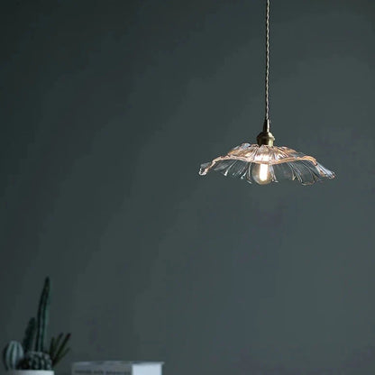 Modern Hibiscus Flower Inspired Glass Hanging Ceiling Pendant - Clear