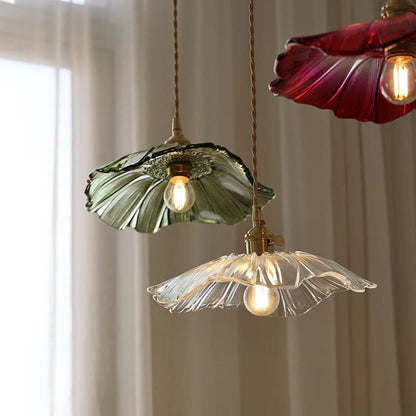 Modern Hibiscus Flower Inspired Glass Hanging Ceiling Pendant - Clear