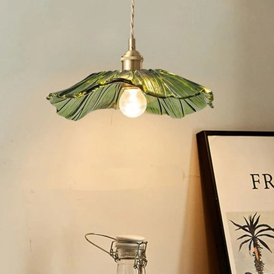 Modern Hibiscus Flower Inspired Glass Hanging Ceiling Pendant - Green